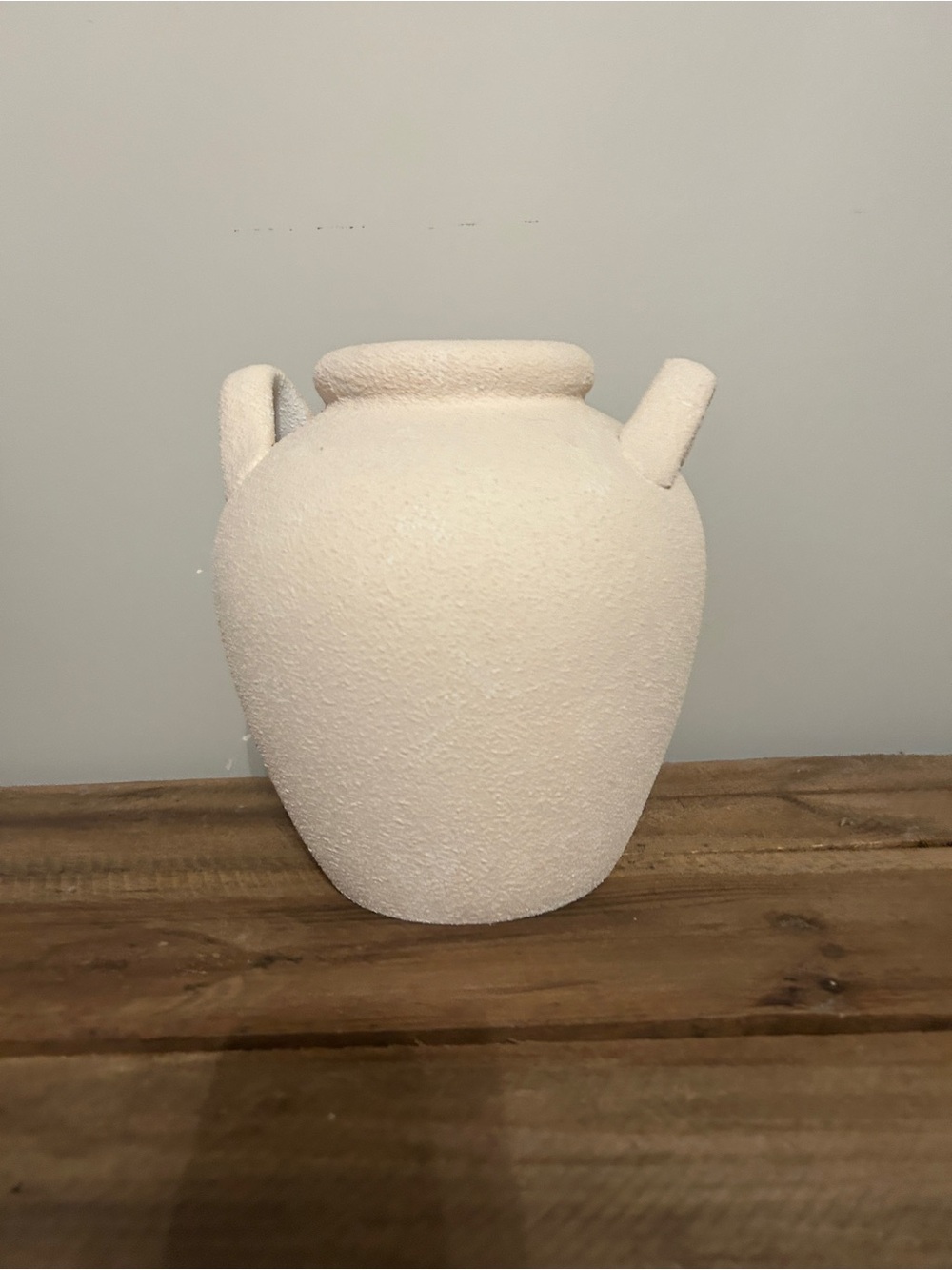 Matte Textured Cream Double-Handled Vase